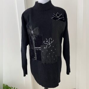 ANDI Vintage Angora Blend Sequin Appliqué Shoulder Pads Christmas Tunic Sweater